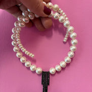 INCANTEVOLE -  Chocker flessibile  di perle con  Cascata di tennis argento  black