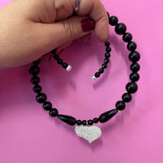 INCANTEVOLE  Chocker flessibile  in onice con cuore argento  pavé zirconi