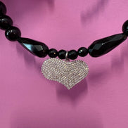 INCANTEVOLE  Chocker flessibile  in onice con cuore argento  pavé zirconi