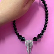 INCANTEVOLE -  Chocker  flessibile      in onice con     Cascata di tennis  argento.