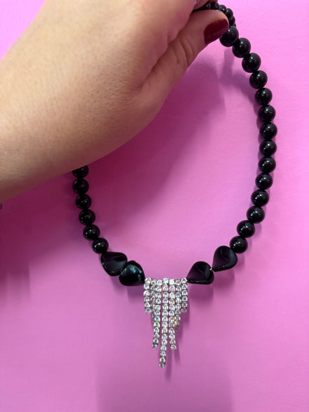 INCANTEVOLE -  Chocker  flessibile      in onice con     Cascata di tennis  argento.