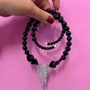 INCANTEVOLE -  Chocker  flessibile      in onice con     Cascata di tennis  argento.