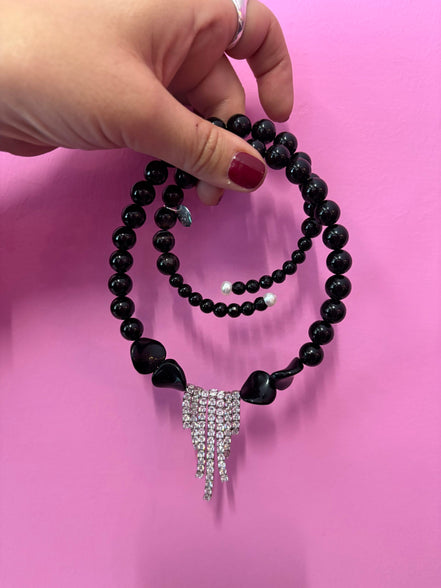 INCANTEVOLE -  Chocker  flessibile      in onice con     Cascata di tennis  argento.