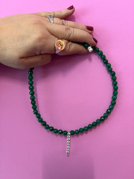 INCANTEVOLE -  Chocker flessibile   in agata verde con tennis argento