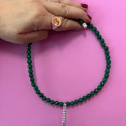INCANTEVOLE -  Chocker flessibile   in agata verde con tennis argento