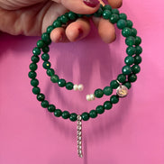 INCANTEVOLE -  Chocker flessibile   in agata verde con tennis argento