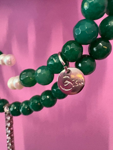 INCANTEVOLE -  Chocker flessibile   in agata verde con tennis argento