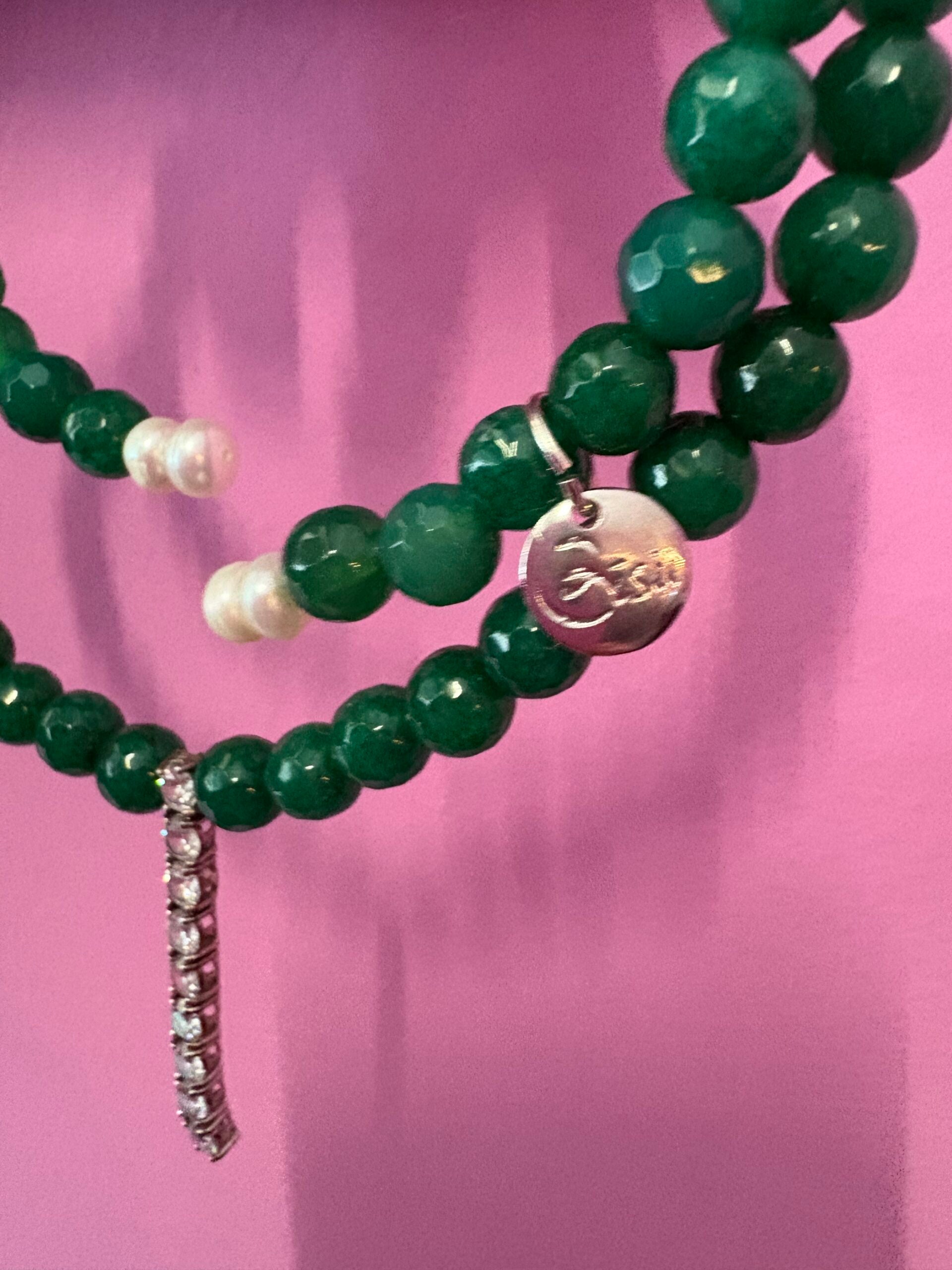 INCANTEVOLE -  Chocker flessibile   in agata verde con tennis argento