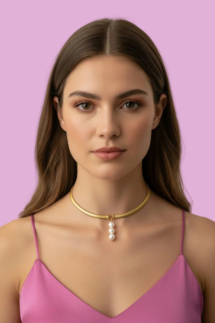 Collier Slim Tubogas con 3 perle round