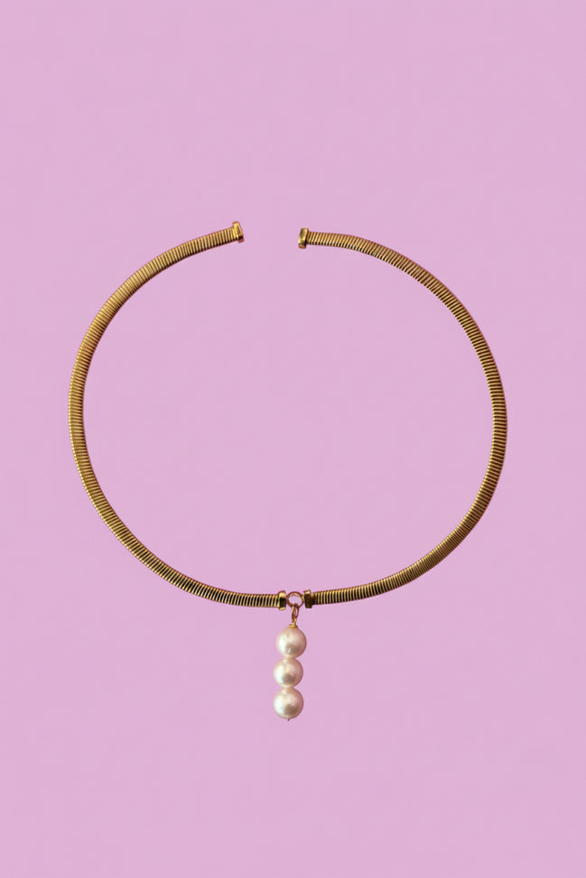 Collier Slim Tubogas con 3 perle round