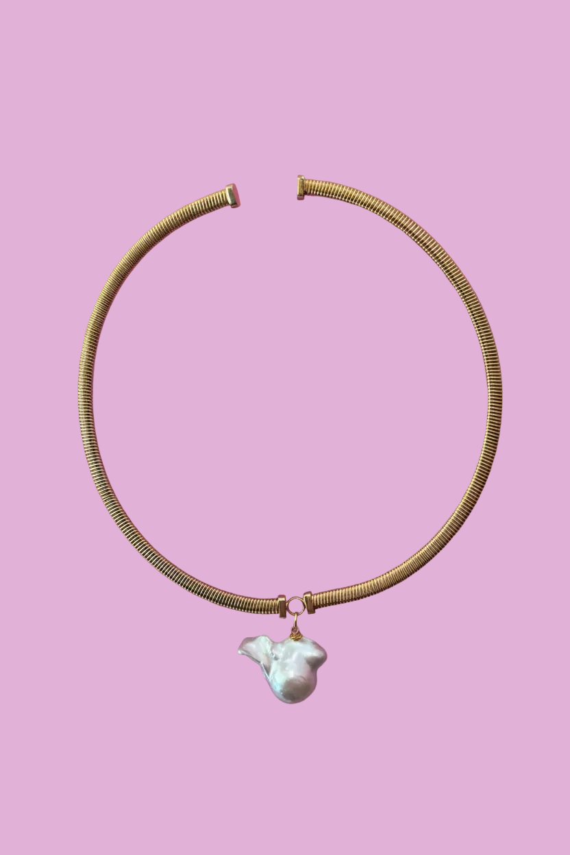Collana Slim Tubogas argento 925 con perla barocca