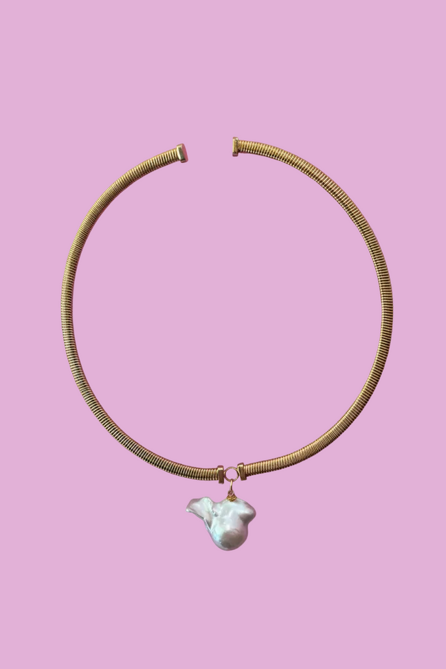 Collana Slim Tubogas argento 925 con perla barocca