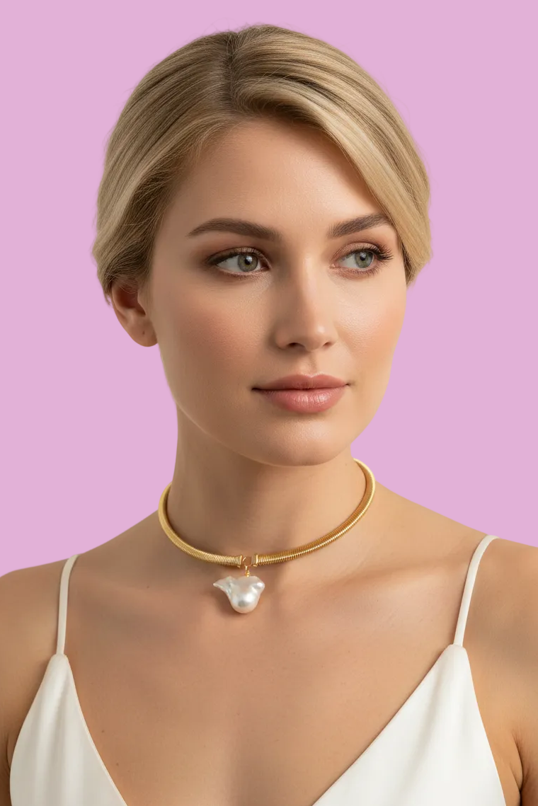 Collana Slim Tubogas argento 925 con perla barocca