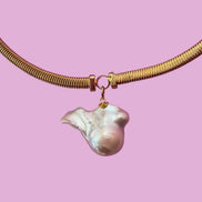 Collana Slim Tubogas argento 925 con perla barocca