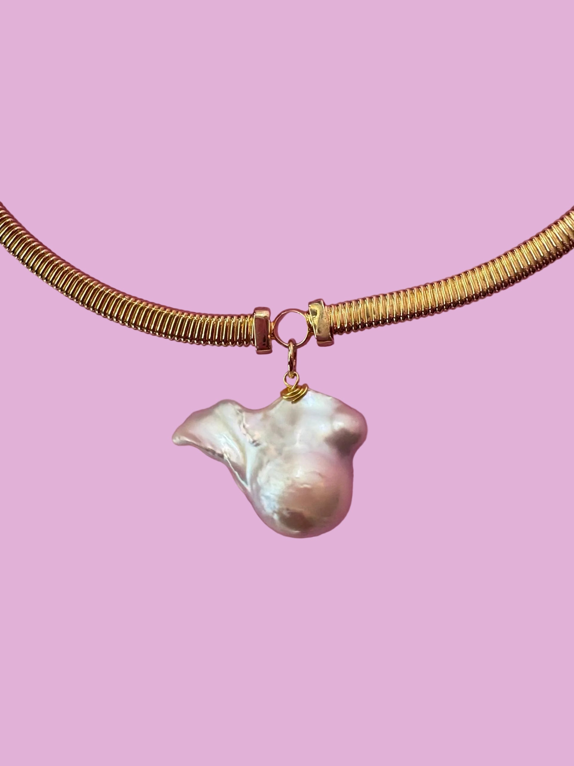 Collana Slim Tubogas argento 925 con perla barocca