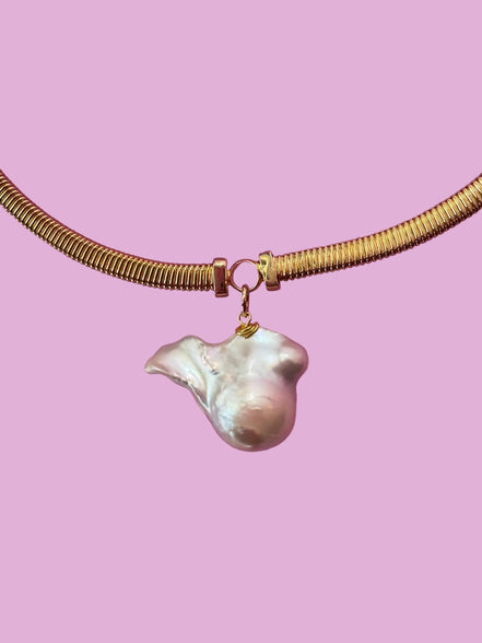 Collana Slim Tubogas argento 925 con perla barocca