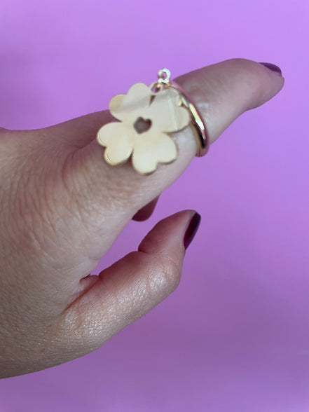 Anello CHANCE - quadrifoglio medio con cuore traforato