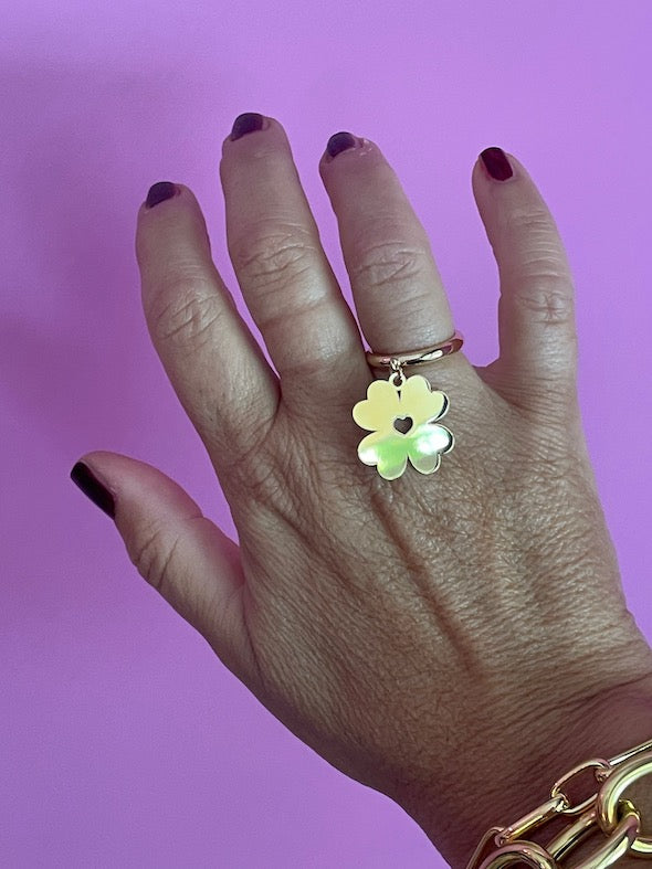 Anello CHANCE - quadrifoglio medio con cuore traforato
