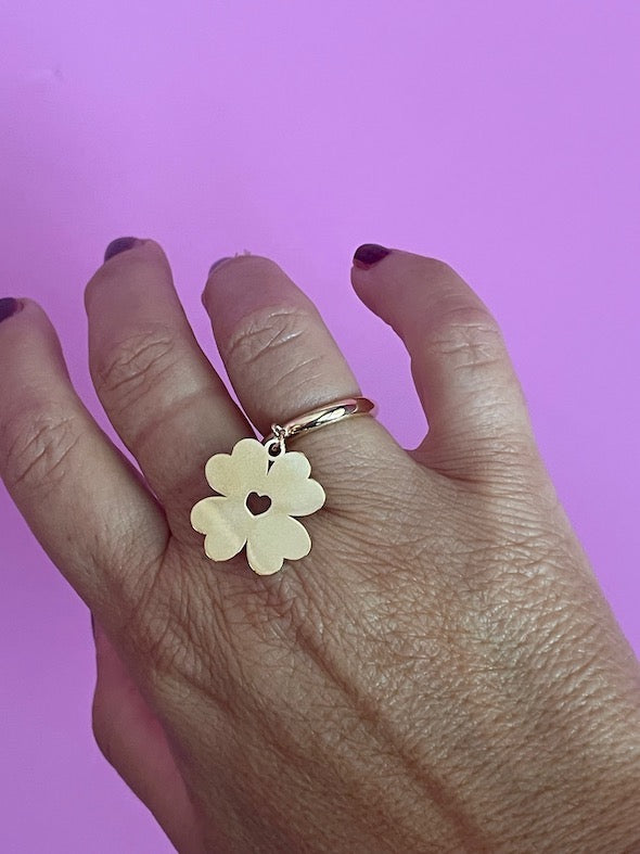 Anello CHANCE - quadrifoglio medio con cuore traforato