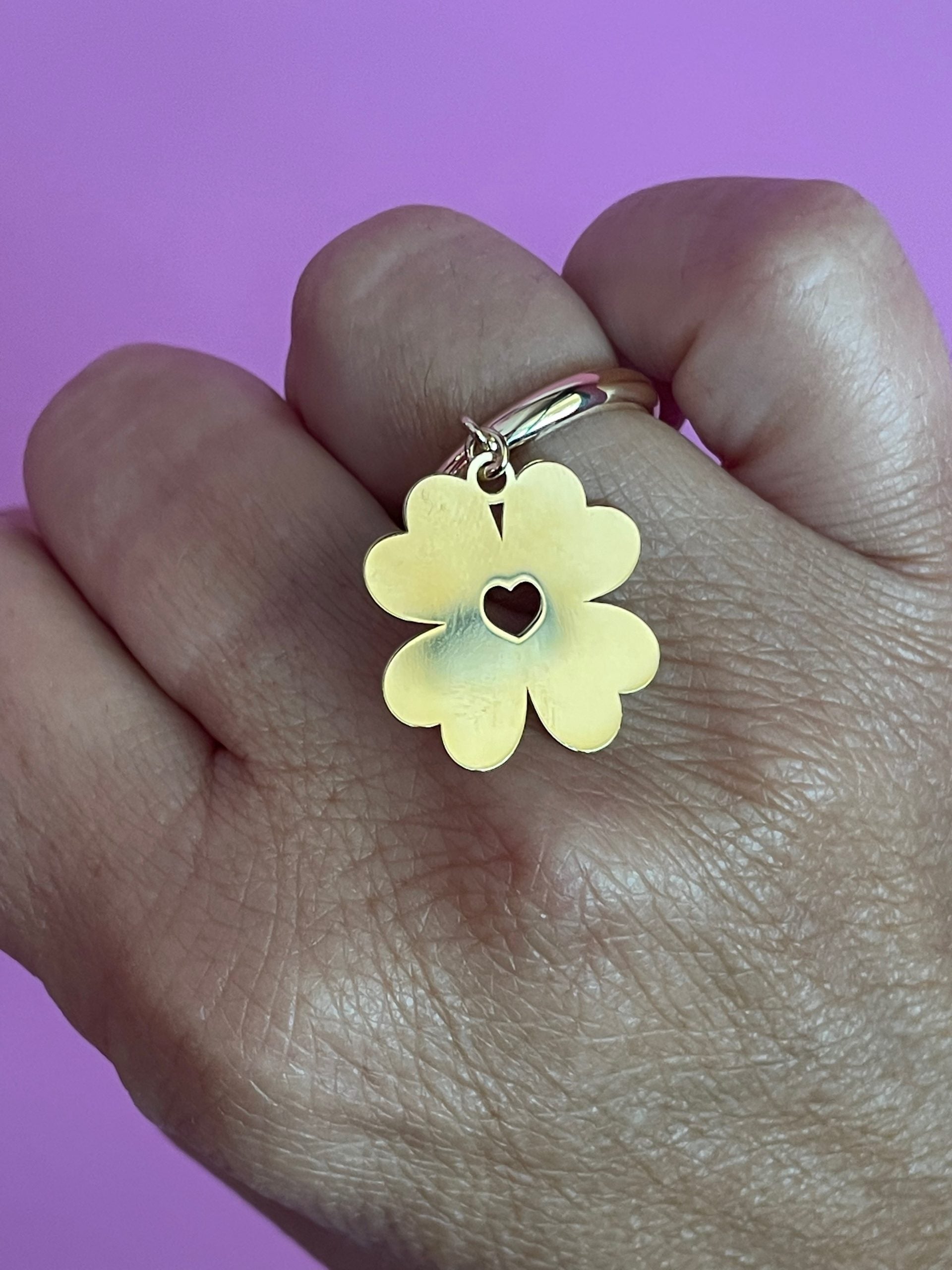 Anello CHANCE - quadrifoglio medio con cuore traforato