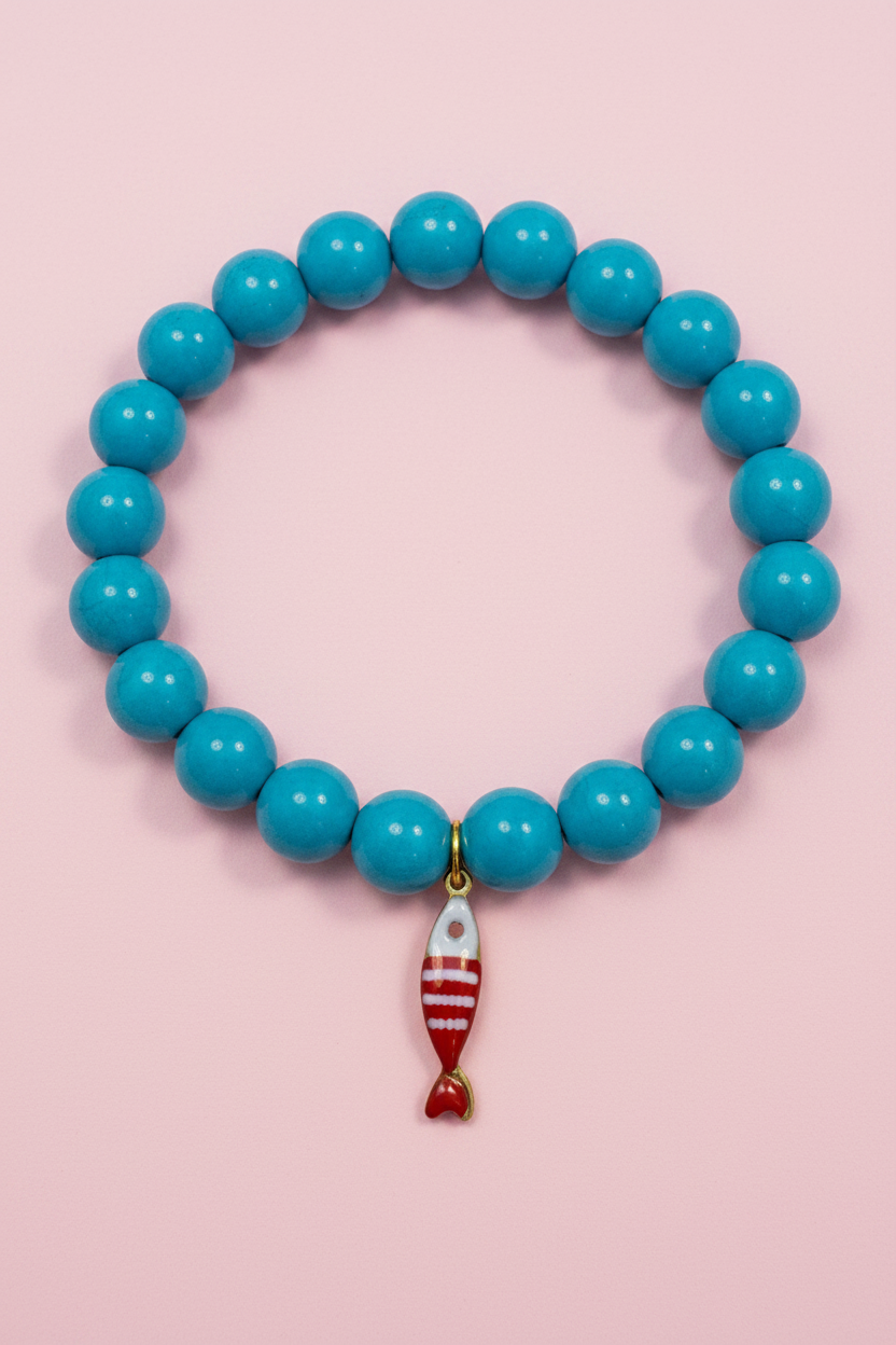 Bracciale Bisette - JAIPUR  OCEANO   turchese  con charm pesciolino a righe