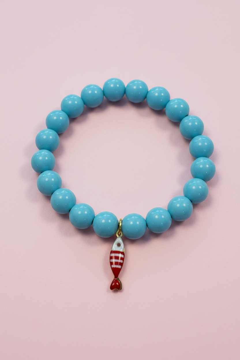 Bracciale Bisette - JAIPUR  OCEANO   turchese  con charm pesciolino a righe