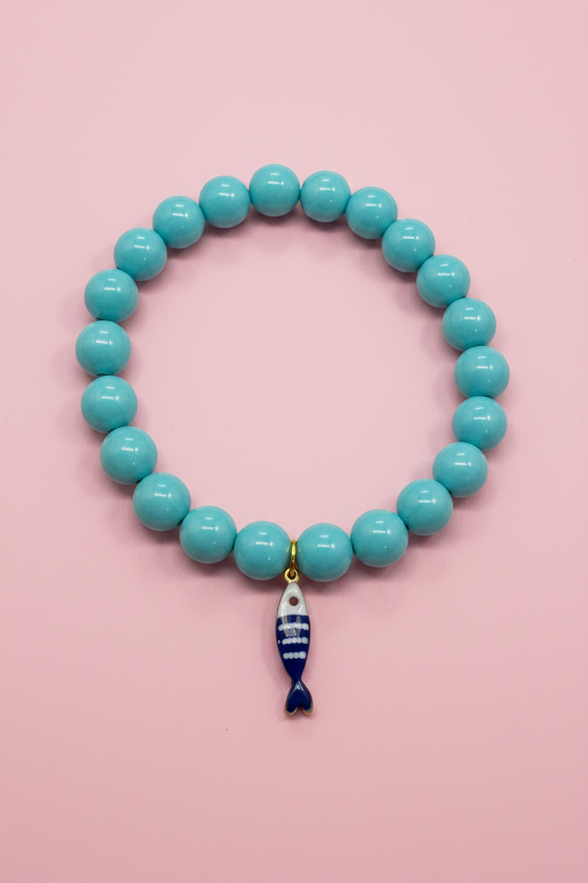 Bracciale Bisette - JAIPUR  OCEANO   turchese  con charm pesciolino a righe