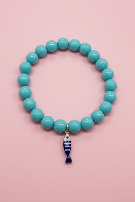 Bracciale Bisette - JAIPUR  OCEANO   turchese  con charm pesciolino a righe