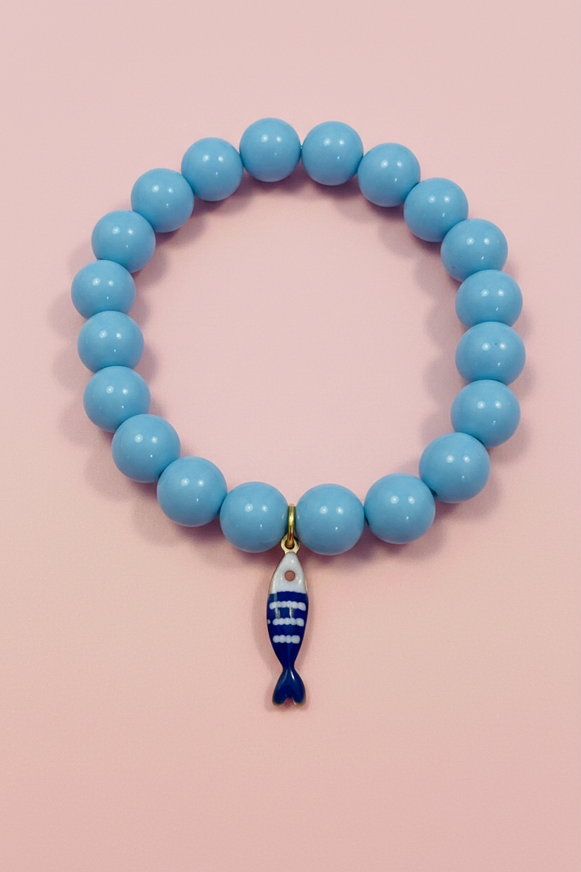 Bracciale Bisette - JAIPUR  OCEANO   turchese  con charm pesciolino a righe