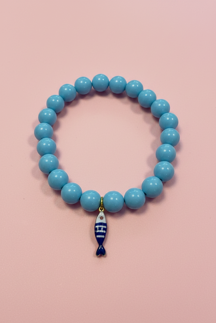 Bracciale Bisette - JAIPUR  OCEANO   turchese  con charm pesciolino a righe