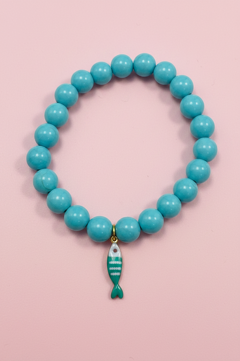 Bracciale Bisette - JAIPUR  OCEANO   turchese  con charm pesciolino a righe