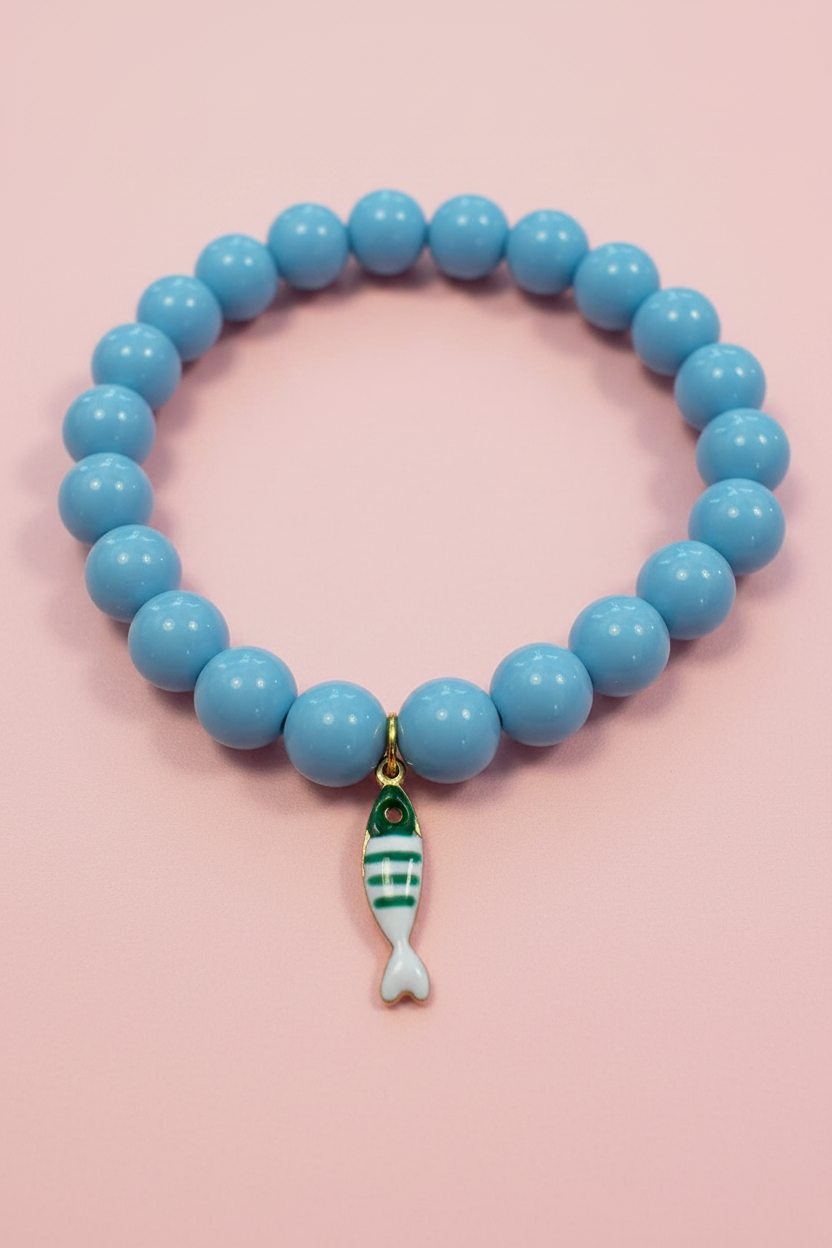Bracciale Bisette - JAIPUR  OCEANO   turchese  con charm pesciolino a righe