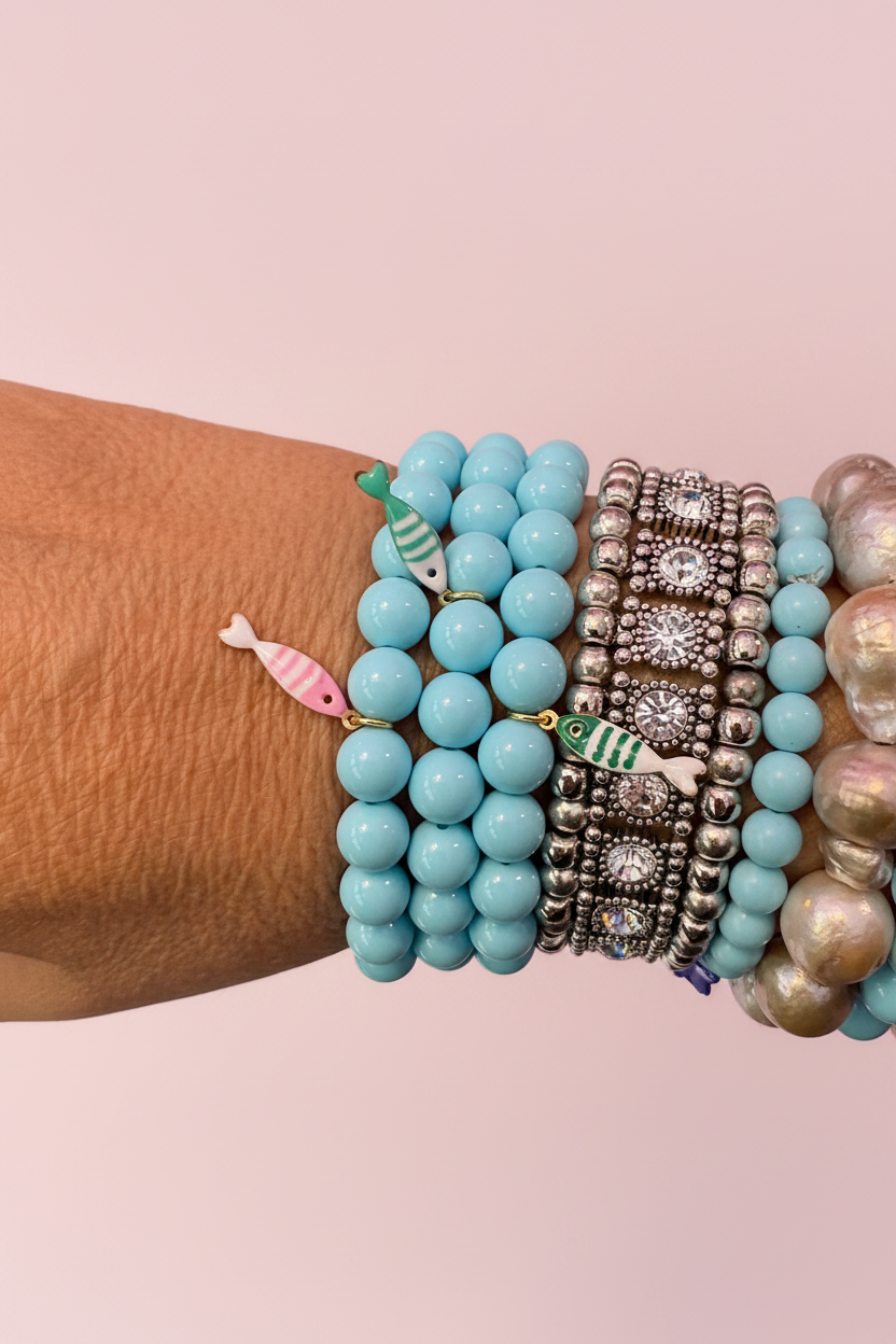 Bracciale Bisette - JAIPUR  OCEANO   turchese  con charm pesciolino a righe