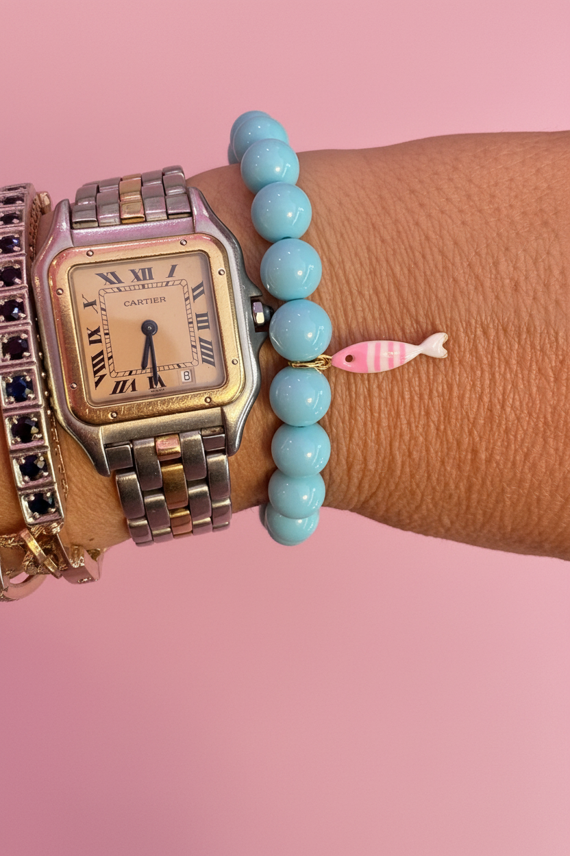 Bracciale Bisette - JAIPUR  OCEANO   turchese  con charm pesciolino a righe