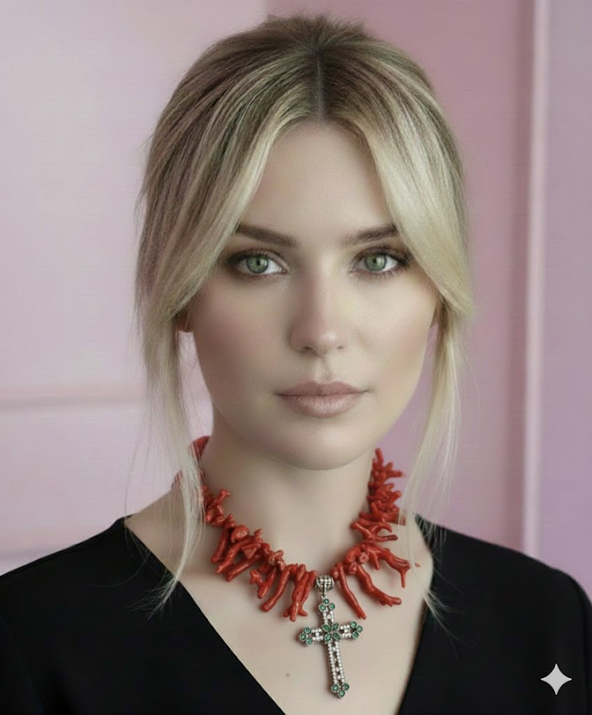 Collezione Mediterranea - Collana di Corallo rosso naturale e Croce
