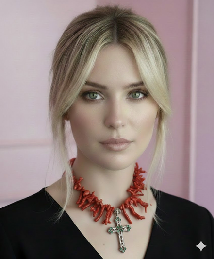 Collezione Mediterranea - Collana di Corallo rosso naturale e Croce
