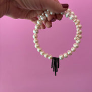 INCANTEVOLE -  Chocker flessibile  di perle semiround con  Cascata di tennis argento  black