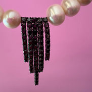 INCANTEVOLE -  Chocker flessibile  di perle semiround con  Cascata di tennis argento  black