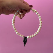 INCANTEVOLE -  Chocker flessibile  di perle semiround con  Cascata di tennis argento  black