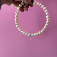 INCANTEVOLE -  Chocker flessibile  perle coltivate  con pendente   tennis argento