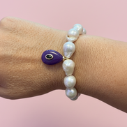 Bracciale Bisette - JAIPUR  OCEANO   Perle coltivate barocche  con charm giada viola