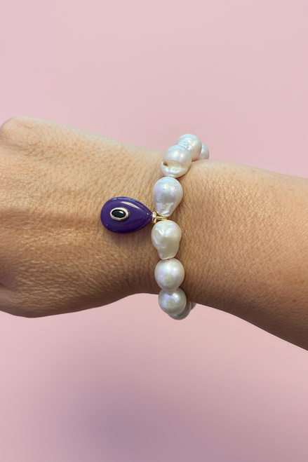 Bracciale Bisette - JAIPUR  OCEANO   Perle coltivate barocche  con charm giada viola