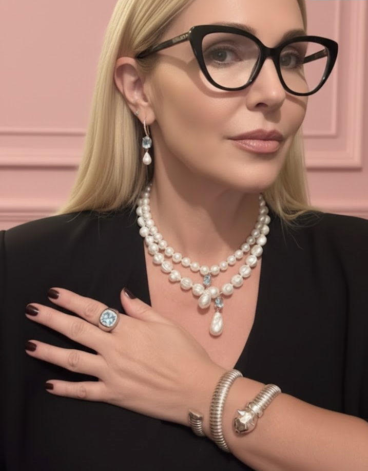 MADELAINE - Collana perle con pendente zircone azzurro