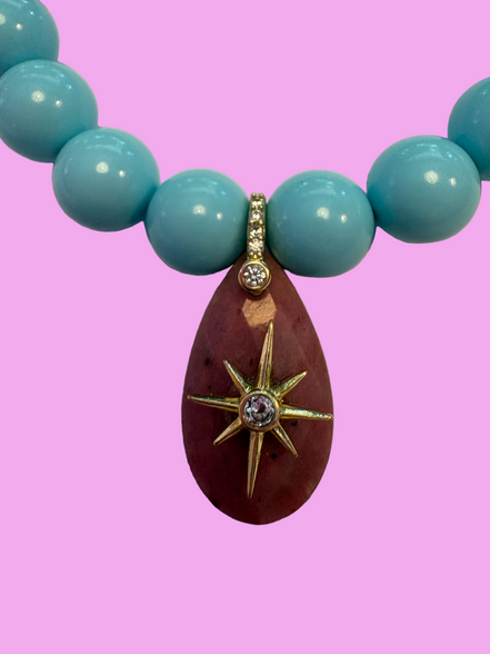 Bracciale Bisette - JAIPUR  OCEANO   turchese con charm agata rosa stella
