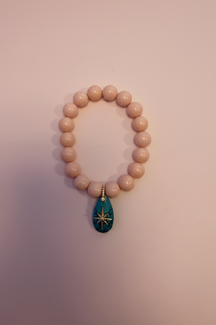 Bracciale Bisette - JAIPUR  OCEANO  corallo rosa  con charm turchese stella