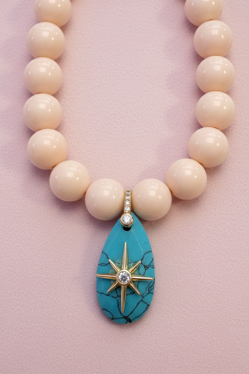 Bracciale Bisette - JAIPUR  OCEANO  corallo rosa  con charm turchese stella