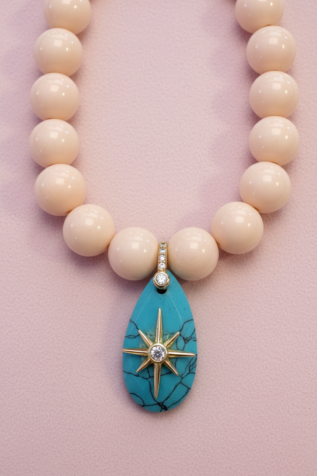 Bracciale Bisette - JAIPUR  OCEANO  corallo rosa  con charm turchese stella