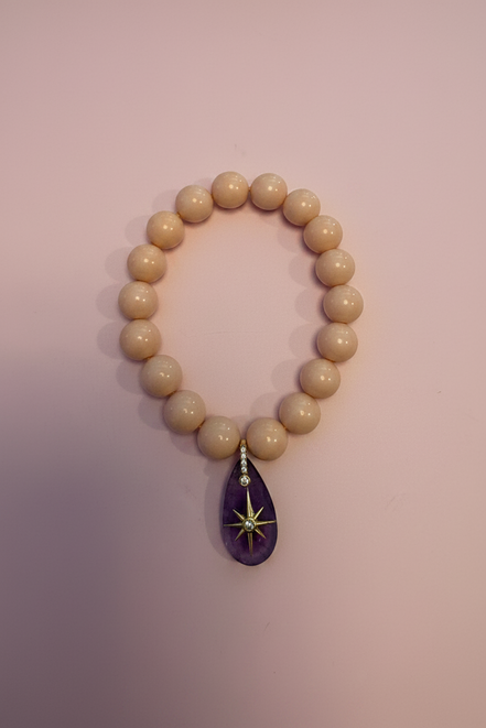 Bracciale Bisette - JAIPUR  OCEANO  corallo rosa  con charm ametista stella