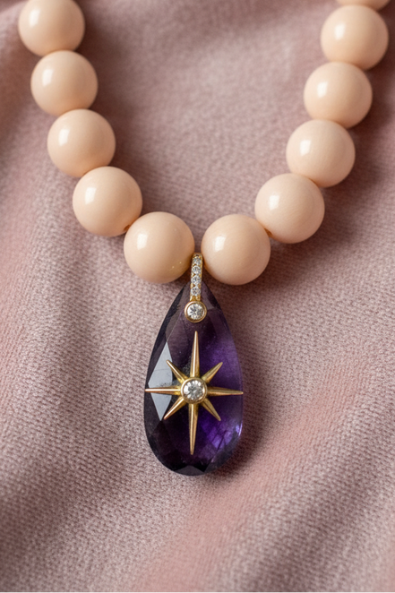 Bracciale Bisette - JAIPUR  OCEANO  corallo rosa  con charm ametista stella