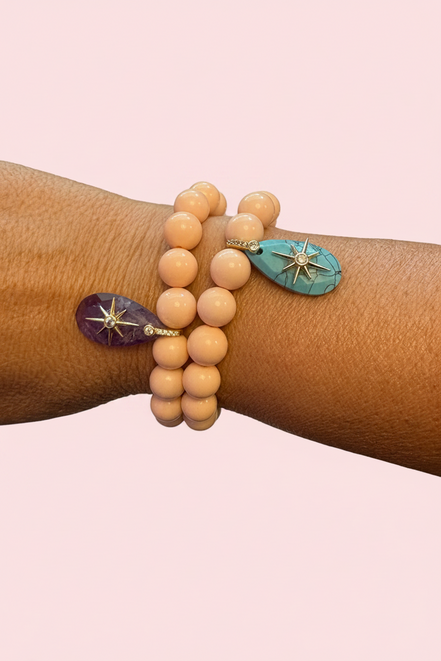 Bracciale Bisette - JAIPUR  OCEANO  corallo rosa  con charm turchese stella